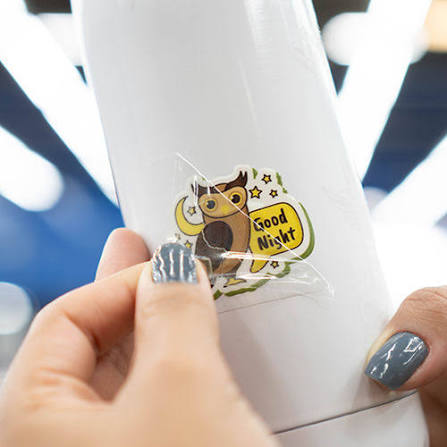 Squeeze branco com estampa DTF UV de uma coruja